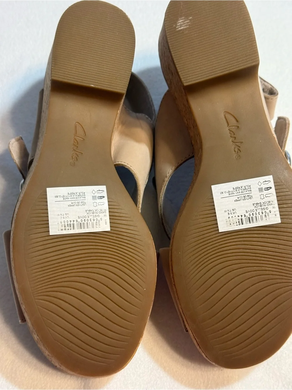 Clarks Women's Giselle Dove Nubuck Leather Wedge Cork Heel Sandals. Size 7.5 W